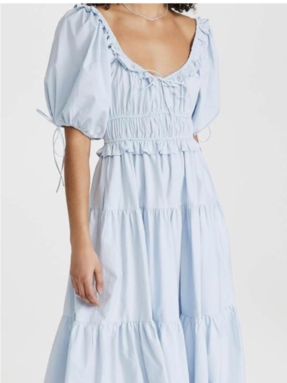 En Saison Poplin Tiered Midi Dress in Blue SZ small